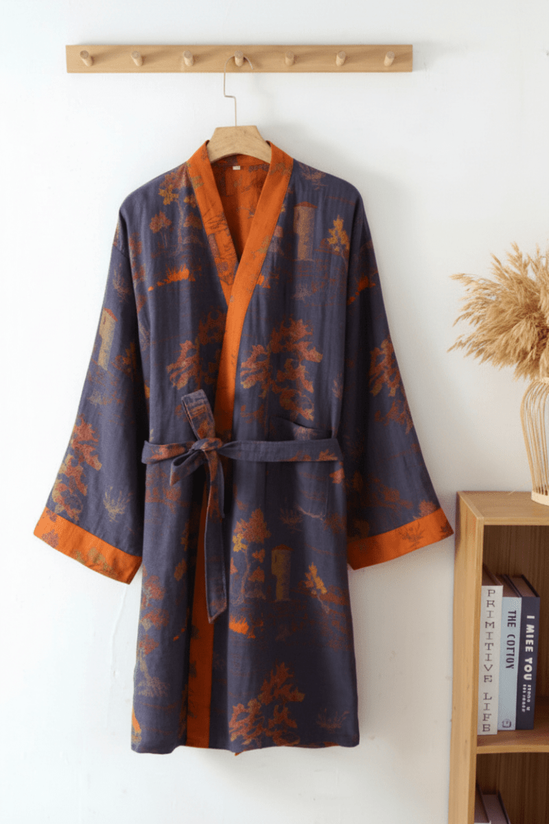 Kimono bathrobe cotton gauze retro unisex 1