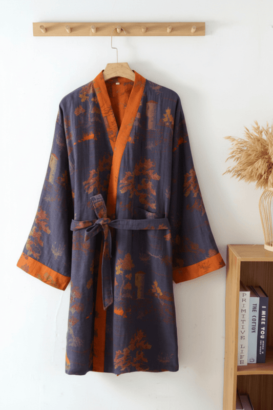 Kimono bathrobe cotton gauze retro unisex 1