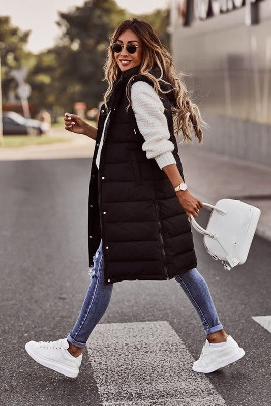 Knee-Length Quilted Vest for Women - Lightweight Insulating Layer with Elegant Design 0