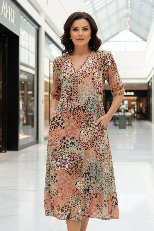 Lina - Elegant Midi Dress for Women, Flattering V-Neck for Weddings & Cocktail Events 0