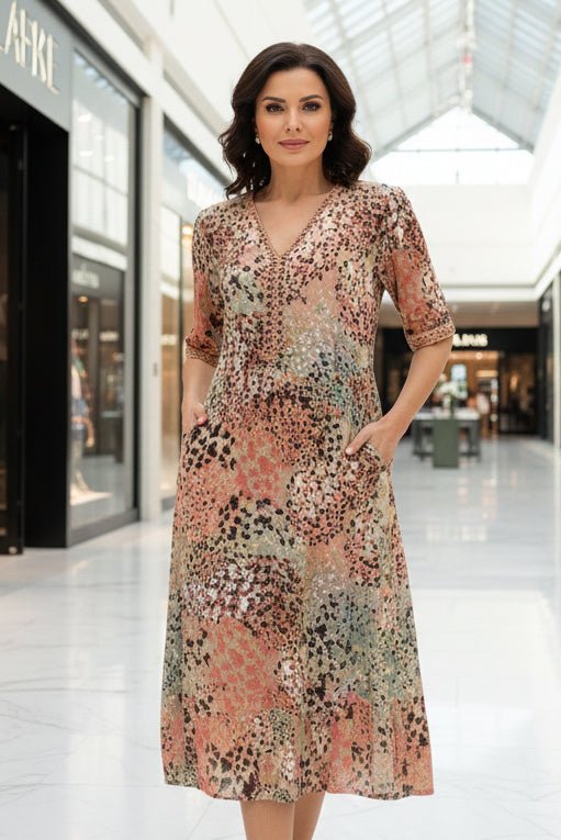 ALÉRIN – Women’s Midi Dress with Flattering Fit and Modern V-Neck