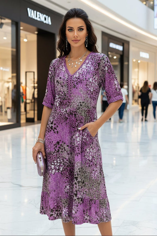 ALÉRIN – Women’s Midi Dress with Flattering Fit and Modern V-Neck