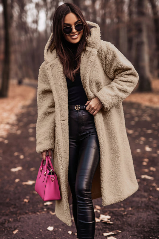 Long Women's Teddy Coat with Hood - Cozy Winter Outerwear for Comfort 0