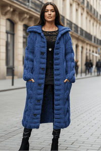 WARMÉA – Chic Oversized Cable Knit Cardigan with Front Buttons for Women