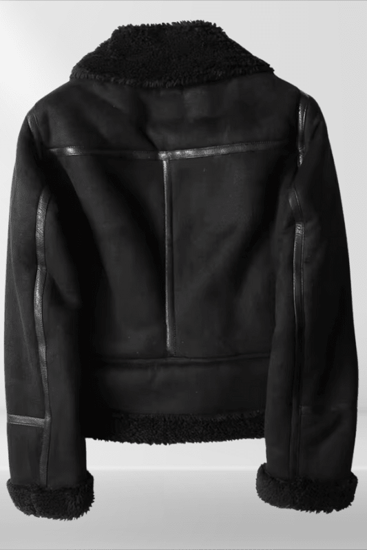 Madeleine - Women's Sherpa Bomber Jacket with Ribbed Cuffs & Metal Zipper 4