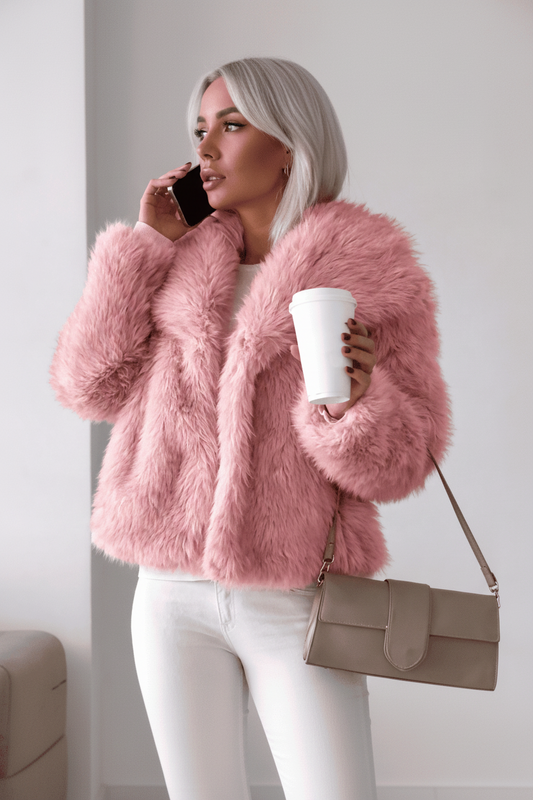GLAMFUR – Chic Cropped Faux Fur Coat for Women