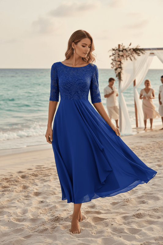 MIDELLE – Chic Midi Dress with Elegant High Waist and Short Sleeves