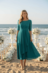 MIDELLE – Chic Midi Dress with Elegant High Waist and Short Sleeves