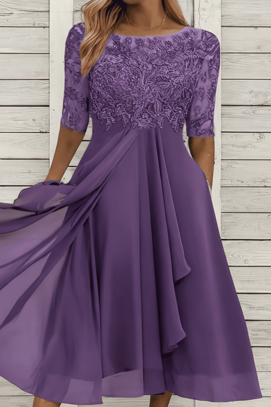 MIDELLE – Chic Midi Dress with Elegant High Waist and Short Sleeves