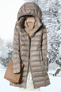 FEATHERA – Women’s Ultralight Down Jacket with Removable Hood & Elegant Design
