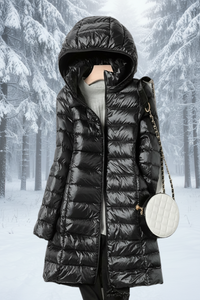 FEATHERA – Women’s Ultralight Down Jacket with Removable Hood & Elegant Design