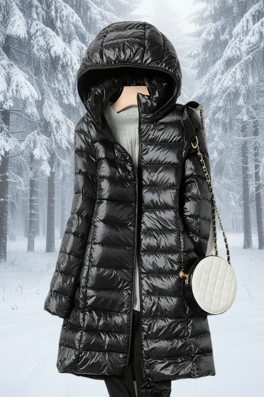 FEATHERA – Women’s Ultralight Down Jacket with Removable Hood & Elegant Design