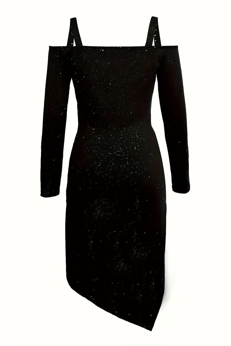 Marcella - Sophisticated Black Dress with Ruched Front & High-Low Hem