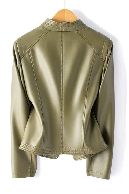 Marcella - Women's Genuine Leather Jacket with Asymmetrical Zip & V-Collar 2