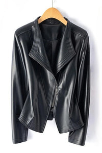 Marcella - Women's Genuine Leather Jacket with Asymmetrical Zip & V-Collar 4