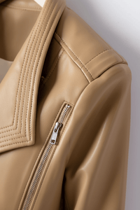 Marcella - Women's Genuine Leather Jacket with Asymmetrical Zip & V-Collar 7