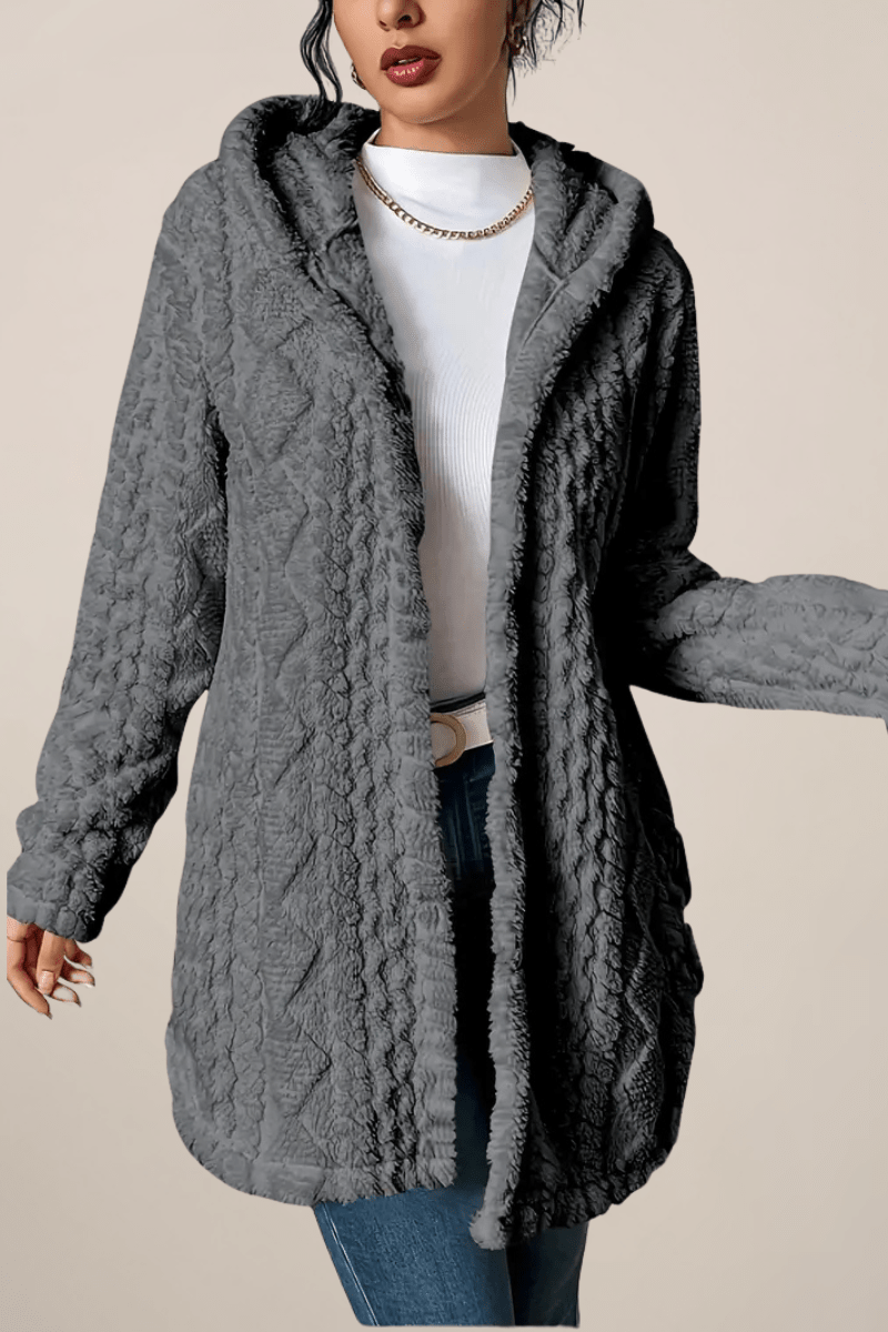 Marcelline - Soft Plush Hooded Winter Coatigan