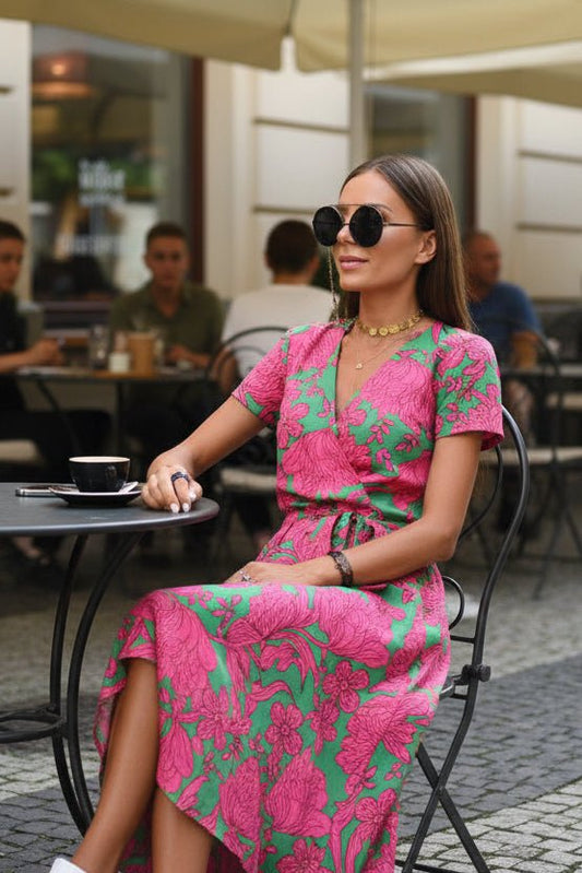 Marlene - Women's Floral V-Neck Wrap Midi Dress for Summer Style 1