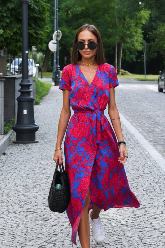 Marlene - Women's Floral V-Neck Wrap Midi Dress for Summer Style 2