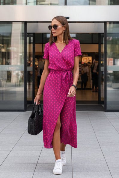 Marlene - Women's Floral V-Neck Wrap Midi Dress for Summer Style 7