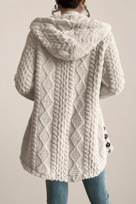 Mirella - Soft Cream Hooded Jacket with Textured Finish