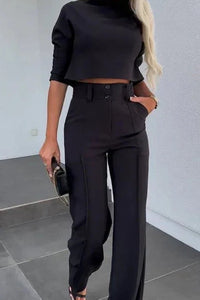 Modern Women's Two Piece Co Ord Set - Cropped Top & Tailored High-Waisted Trousers 0