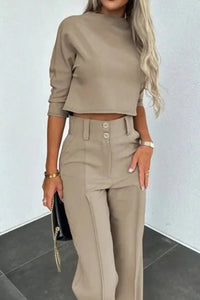Modern Women's Two Piece Co Ord Set - Cropped Top & Tailored High-Waisted Trousers 1
