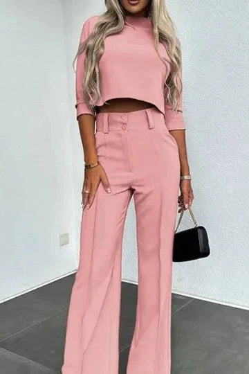 Modern Women's Two Piece Co Ord Set - Cropped Top & Tailored High-Waisted Trousers 2
