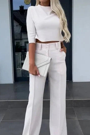 Modern Women's Two Piece Co Ord Set - Cropped Top & Tailored High-Waisted Trousers 4