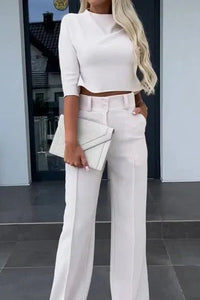 Modern Women's Two Piece Co Ord Set - Cropped Top & Tailored High-Waisted Trousers 4