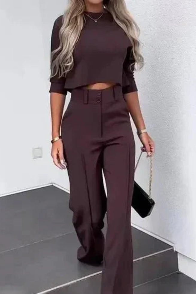 Modern Women's Two Piece Co Ord Set - Cropped Top & Tailored High-Waisted Trousers 5
