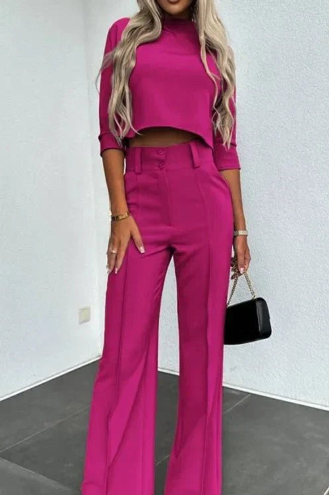Modern Women's Two Piece Co Ord Set - Cropped Top & Tailored High-Waisted Trousers 6