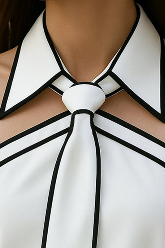 Mooyius - Sleeveless Halter Neck Blouse with Bold Contrast Trim 1