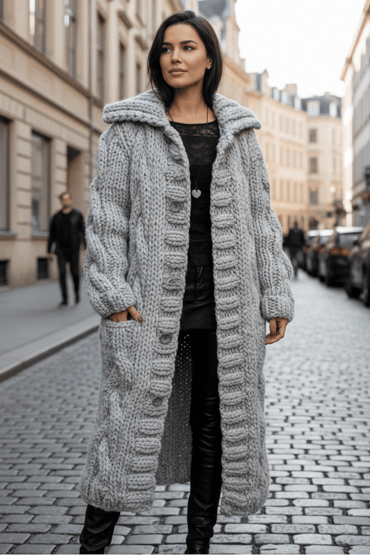 WARMÉA – Chic Oversized Cable Knit Cardigan with Front Buttons for Women