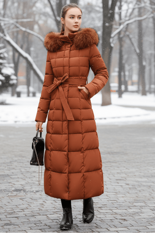 COZYRA – Sleek Long Spring Puffer Jacket with Hood for Women | Warm & Stylish