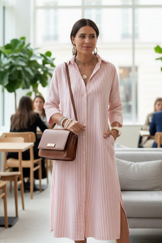 SUMMER - Women Timeless Striped Summer Shirt Dress