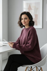 YESHA – Women’s Ribbed Knit Sweater with Relaxed Fit