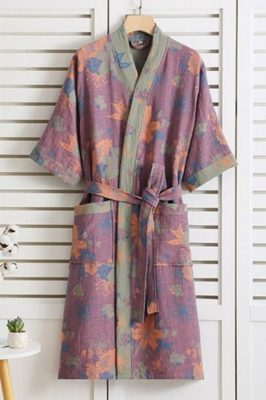 ZENÉVA – Lightweight Cotton Bathrobe with Soft Retro Pattern Finish