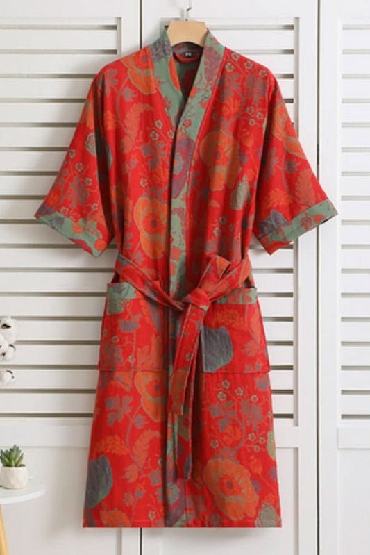 ZENÉVA – Lightweight Cotton Bathrobe with Soft Retro Pattern Finish