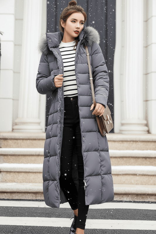 COZYRA – Sleek Long Spring Puffer Jacket with Hood for Women | Warm & Stylish