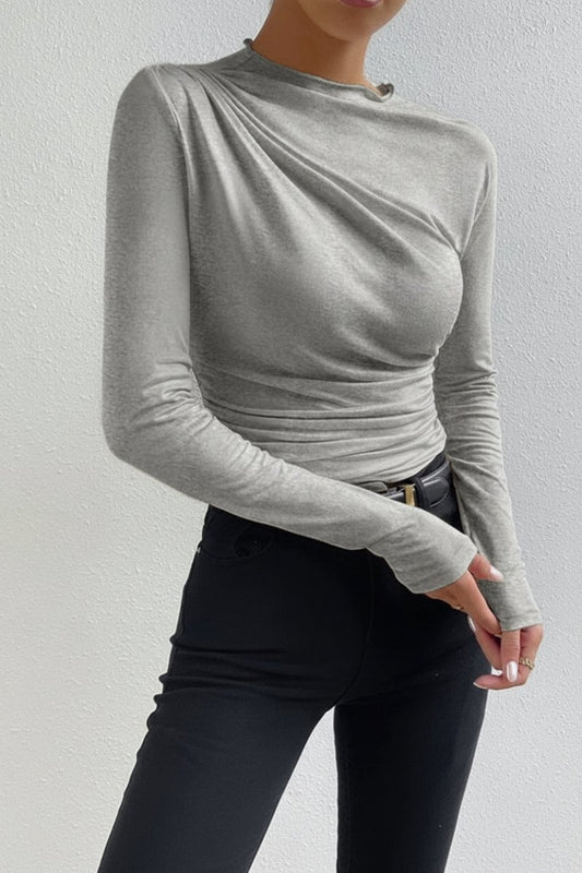Ruching Long Sleeve Tops for Women - Comfortable Pullover Shirt with Pleated Detailing 1