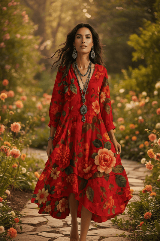 Samantha - Women's Vintage Boho V-Neck Maxi Dress for Summer Elegance 1