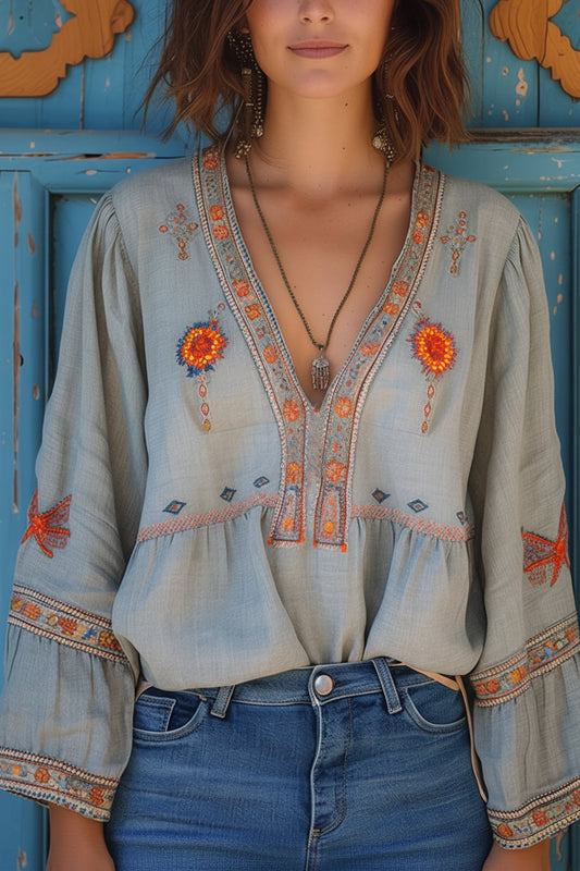 Sienna - Women's Bohemian Blouse with Authentic Embroidery & Airy Fit 0