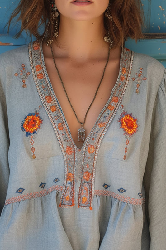 Sienna - Women's Bohemian Blouse with Authentic Embroidery & Airy Fit 1