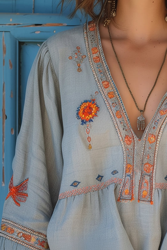 Sienna - Women's Bohemian Blouse with Authentic Embroidery & Airy Fit 2