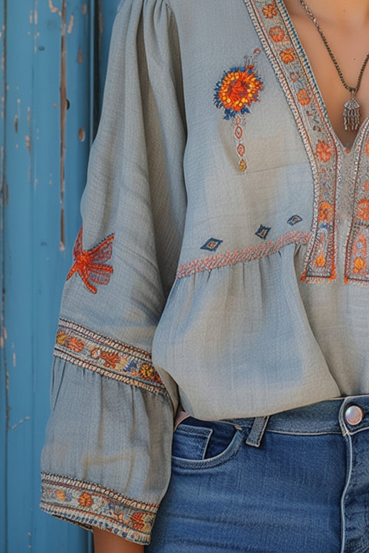 Sienna - Women's Bohemian Blouse with Authentic Embroidery & Airy Fit 3