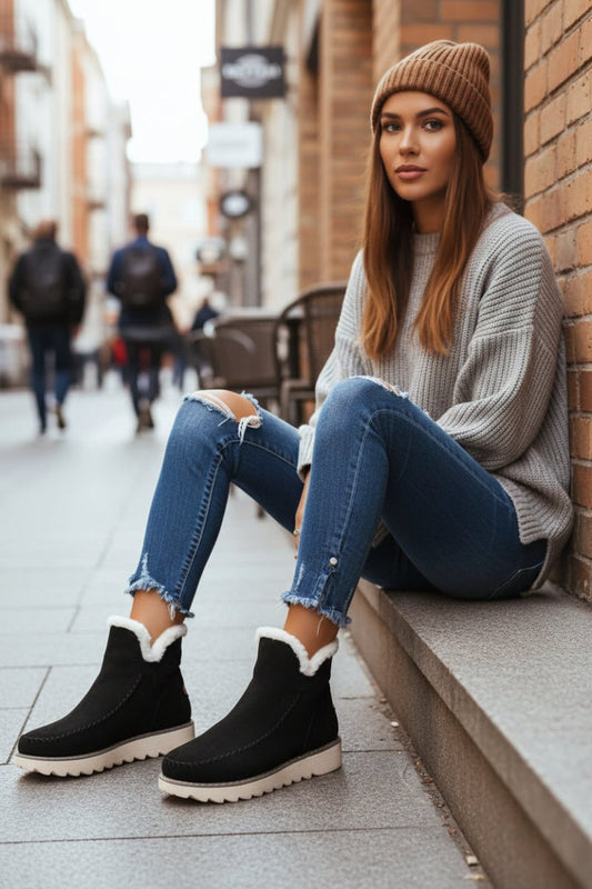 VELFUR – Women's Cozy Fur Lined Winter Ankle Boots with Chunky Platform Sole