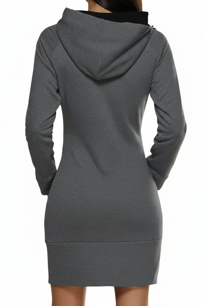 Sporty Women's Dress - Long Hoodie with Drawstring Hood & Side Pockets 2