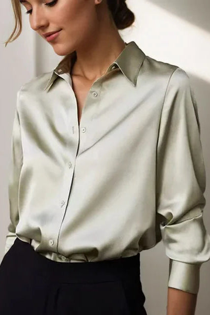 Stella - Women's Long Sleeve Satin Blouse with Button Down Design 0