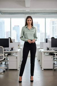 NOIRÉ – Women’s Satin Button-Up Blouse with Smooth Finish